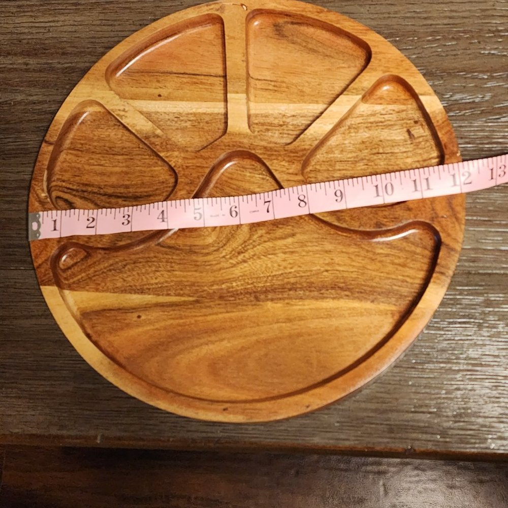 Carved Acacia Wood Divided Serving Tray - Picture 6 of 9